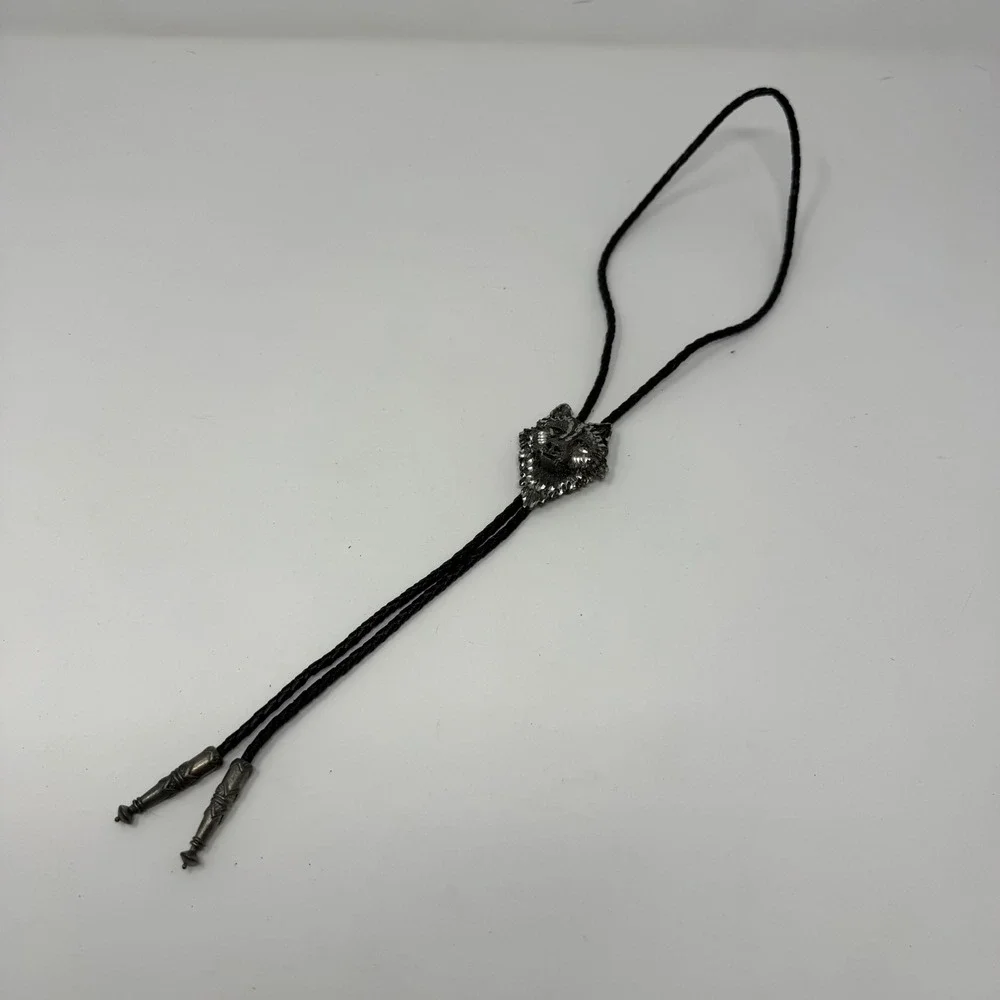 Vintage Pewter Wolf‎ Bolo Tie Western Unisex Braided EJC 96 Signed